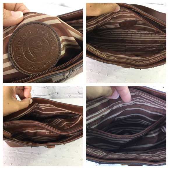 Etienne Aigner Brown Genuine Leather Color Block Zippered Small Shoulder Bag - Picture 8 of 12